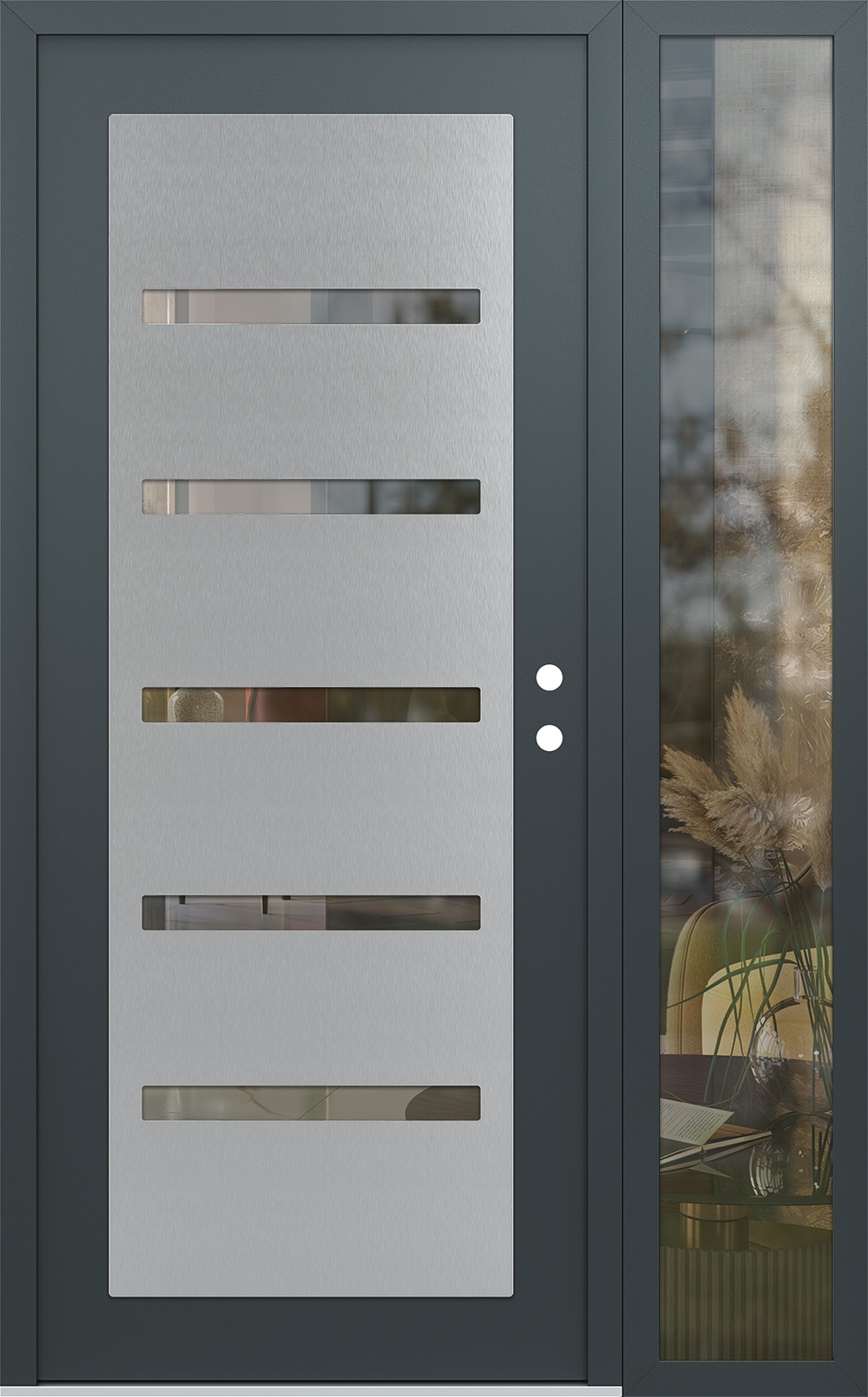 Modern Steel Front Door Diamond C7 50" x 80" anthracite/anthracite clear Glass Panel stainless steel LHI with Sidelite clear Glass