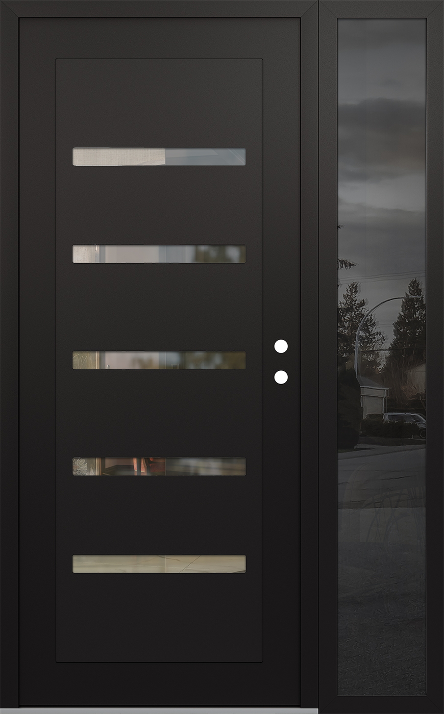 Modern Steel Front Door Diamond C7 50" x 80" black/black clear Glass Panel black LHI with Sidelite mirrored Glass