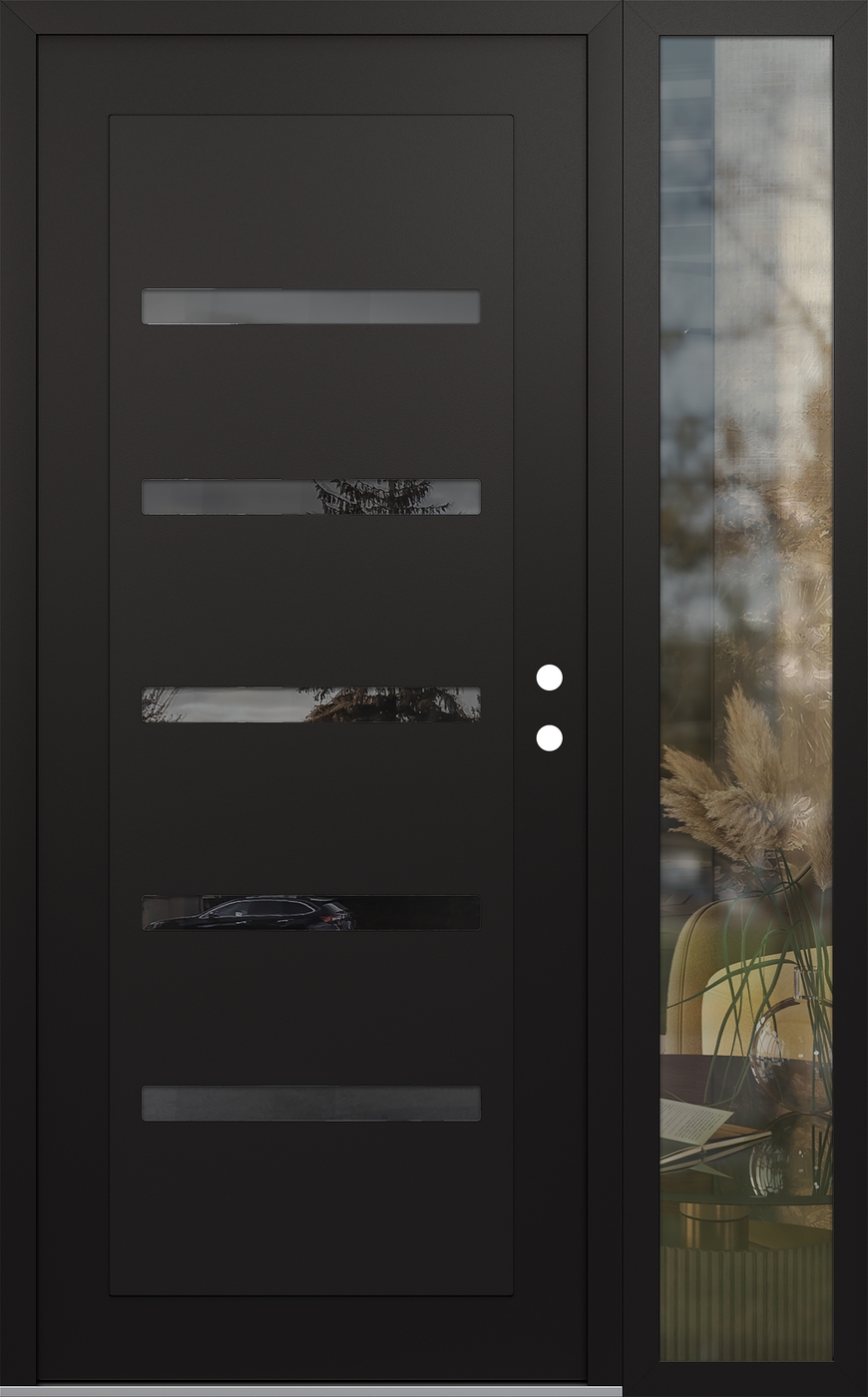 Modern Steel Front Door Diamond C7 50" x 80" black/black mirrored Glass Panel black LHI with Sidelite clear Glass