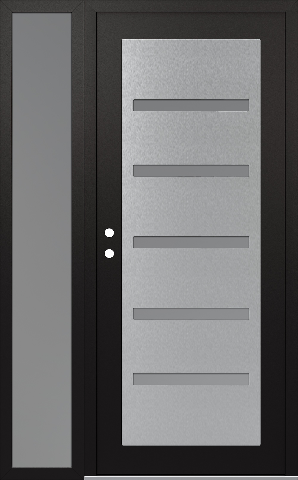 Modern Steel Front Door Diamond C7 50" x 80" black/white frosted Glass Panel stainless steel RHI with Sidelite frosted Glass