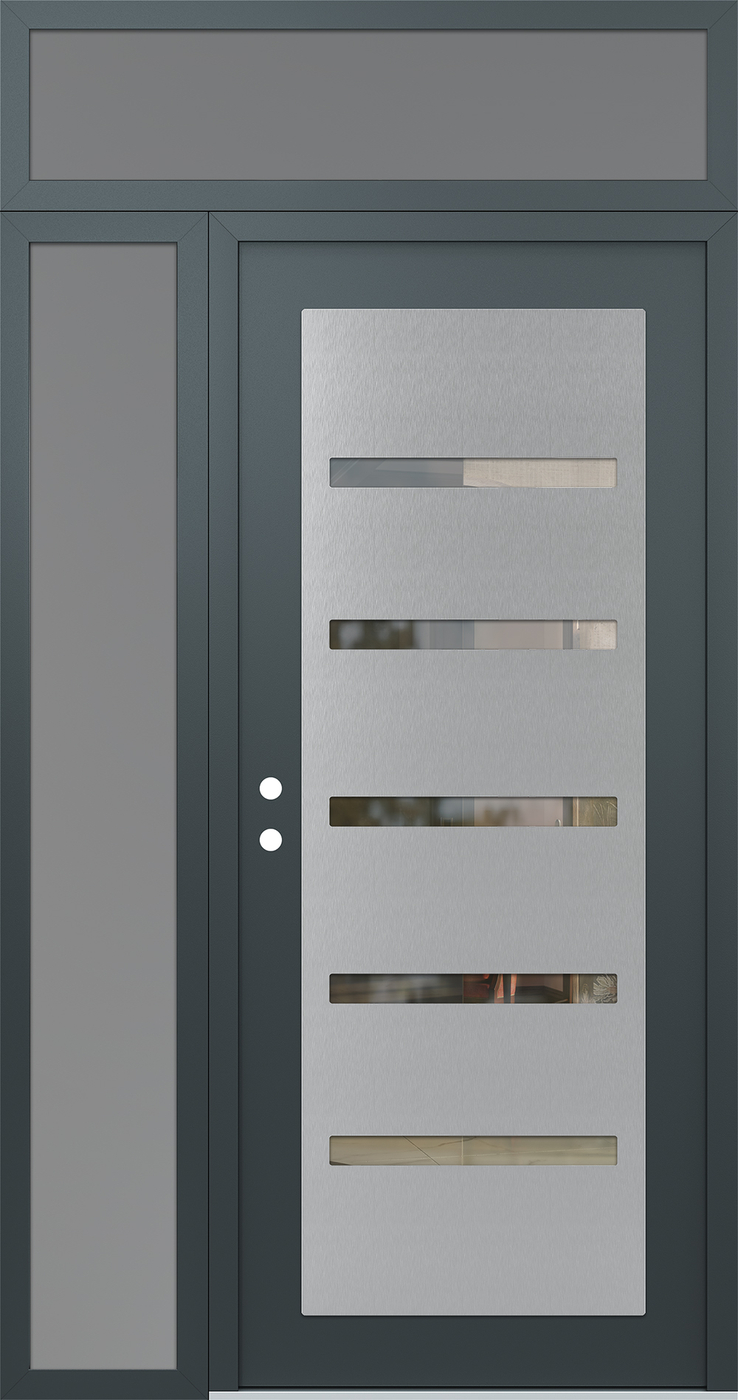 Modern Steel Front Door Diamond C7 50" x 96" anthracite/anthracite clear Glass Panel stainless steel RHI with Sidelite and Transom frosted Glass