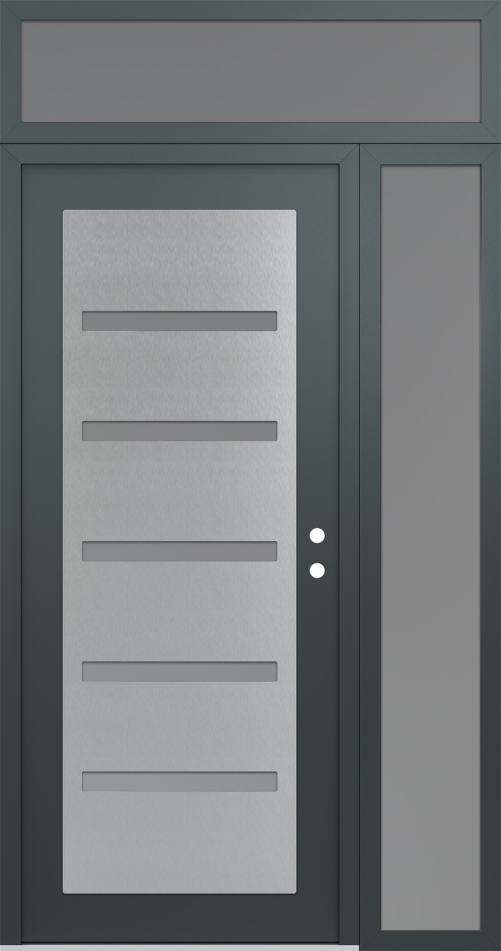 Modern Steel Front Door Diamond C7 50" x 96" anthracite/anthracite frosted Glass Panel stainless steel LHI with Sidelite and Transom frosted Glass