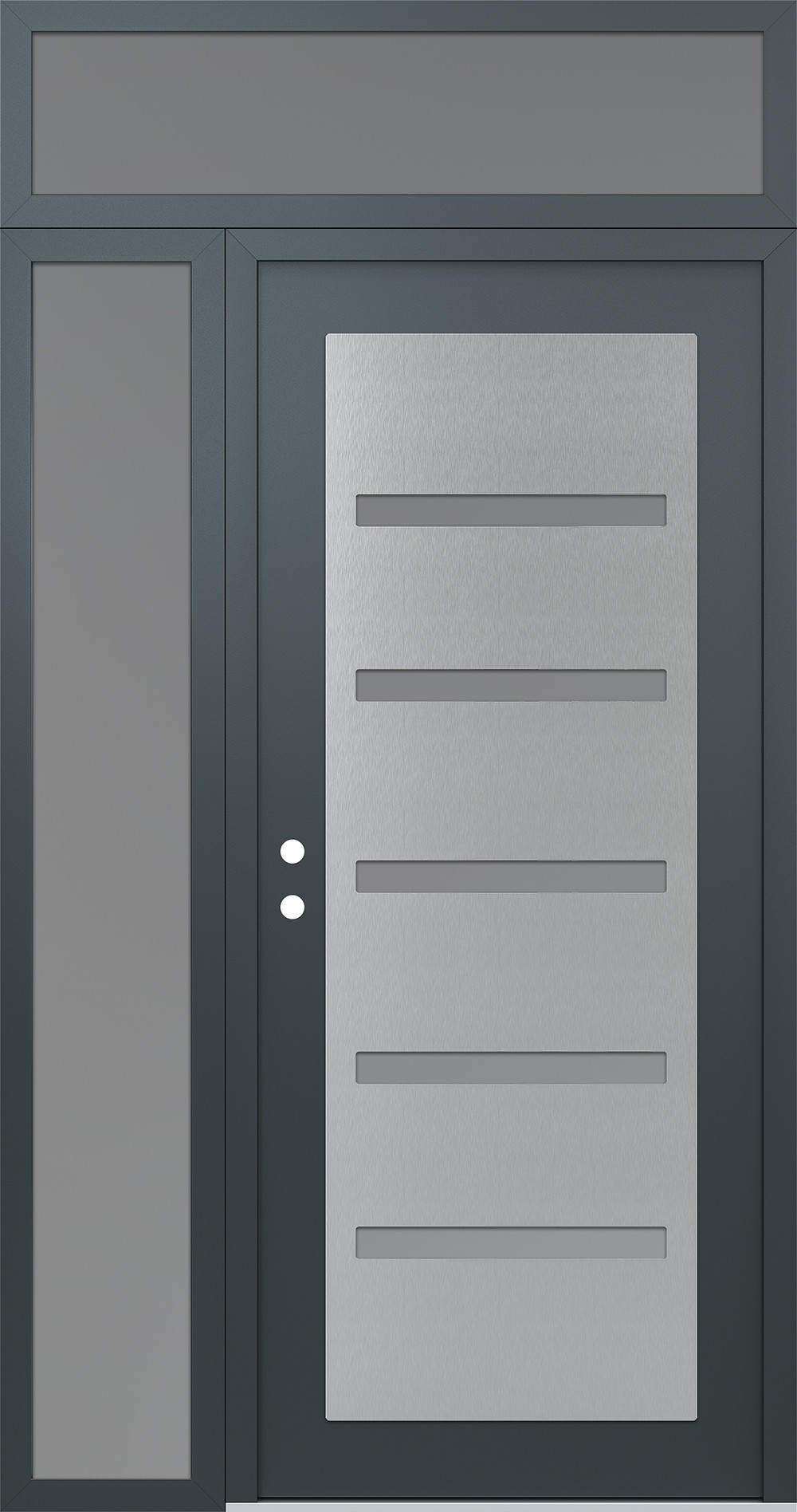 Modern Steel Front Door Diamond C7 50" x 96" anthracite/anthracite frosted Glass Panel stainless steel RHI with Sidelite and Transom frosted Glass