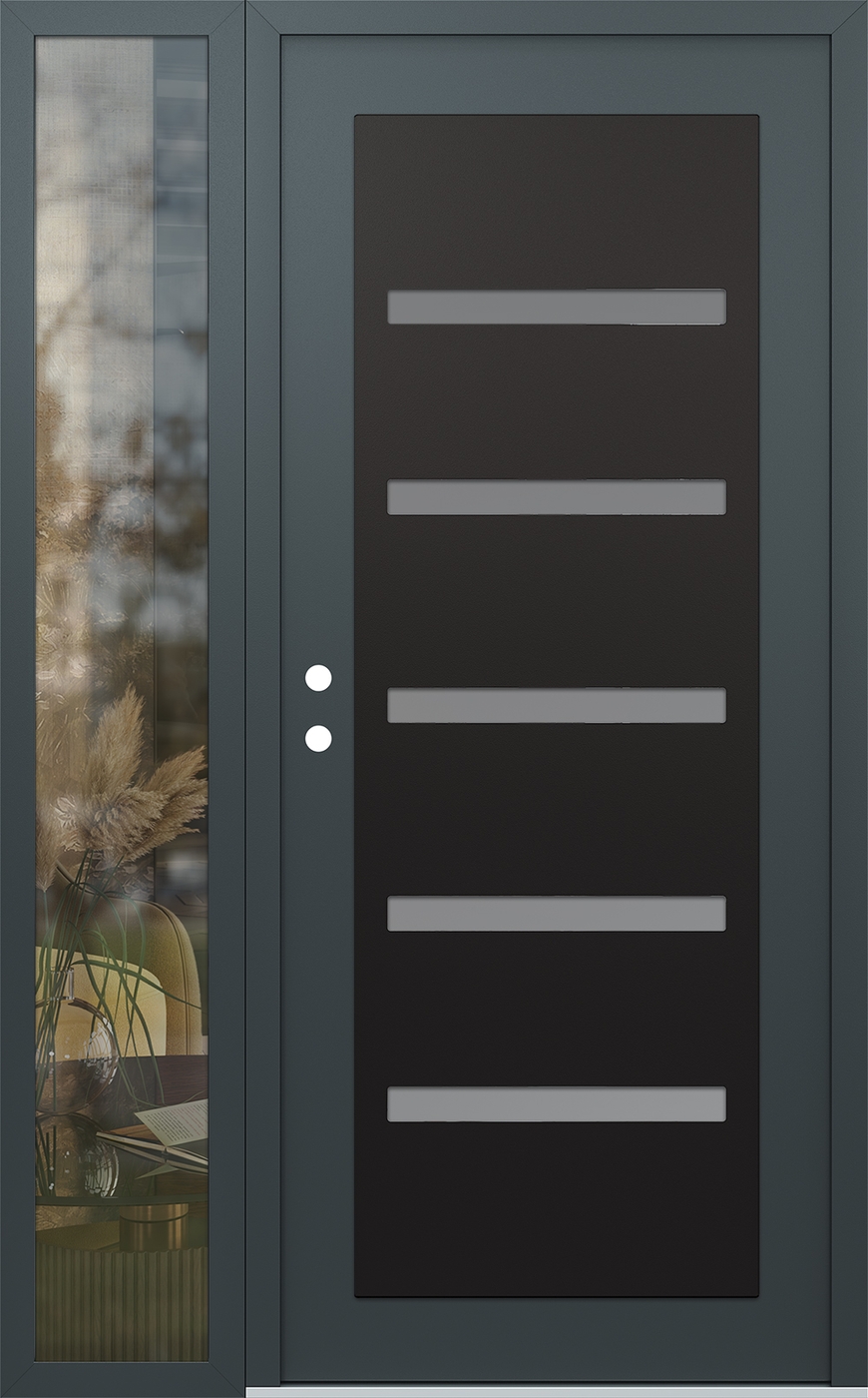 Modern Steel Front Door Diamond C7 52" x 80" anthracite/anthracite frosted Glass Panel black RHI with Sidelite clear Glass
