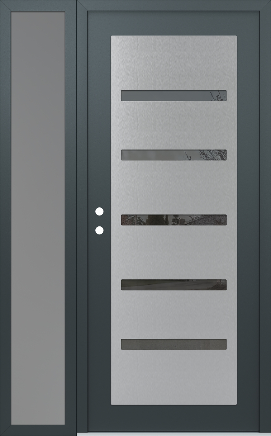 Modern Steel Front Door Diamond C7 52" x 80" anthracite/anthracite mirrored Glass Panel stainless steel RHI with Sidelite frosted Glass