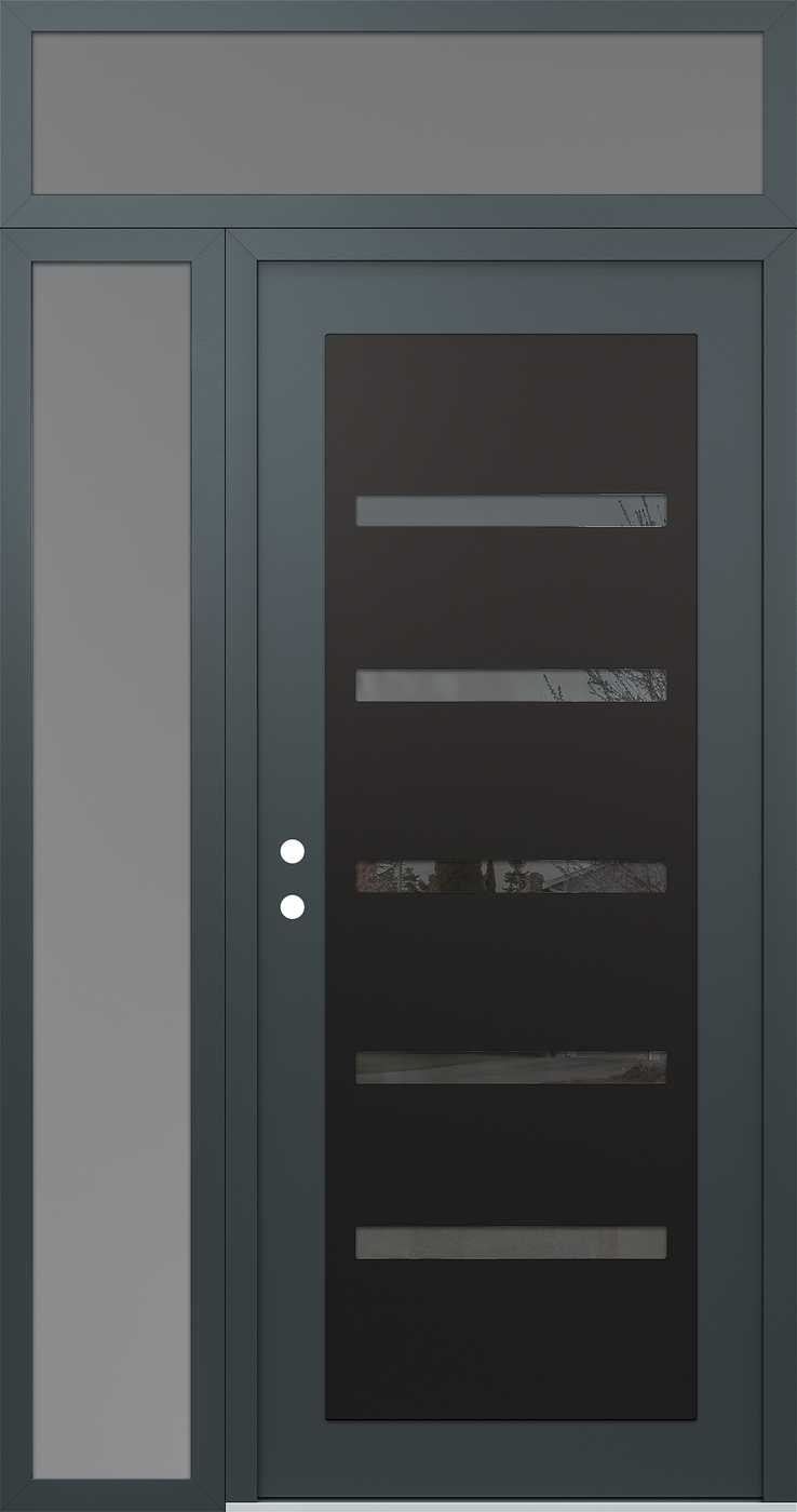 Modern Steel Front Door Diamond C7 52" x 96" anthracite/anthracite mirrored Glass Panel black RHI with Sidelite and Transom frosted Glass