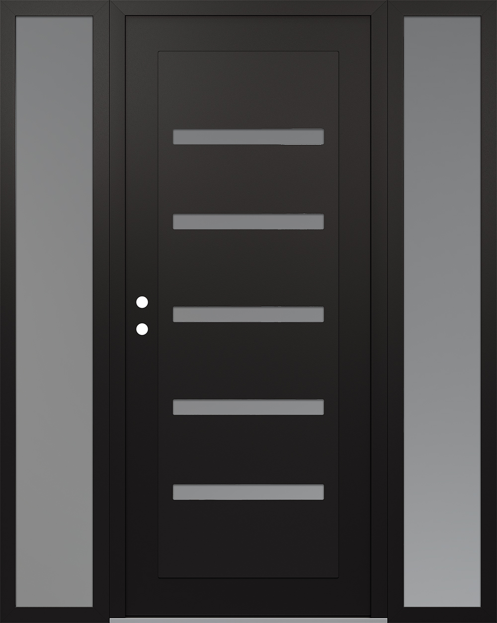 Modern Steel Front Door Diamond C7 64" x 80" black/white frosted Glass Panel black RHI with 2 Sidelites frosted Glass