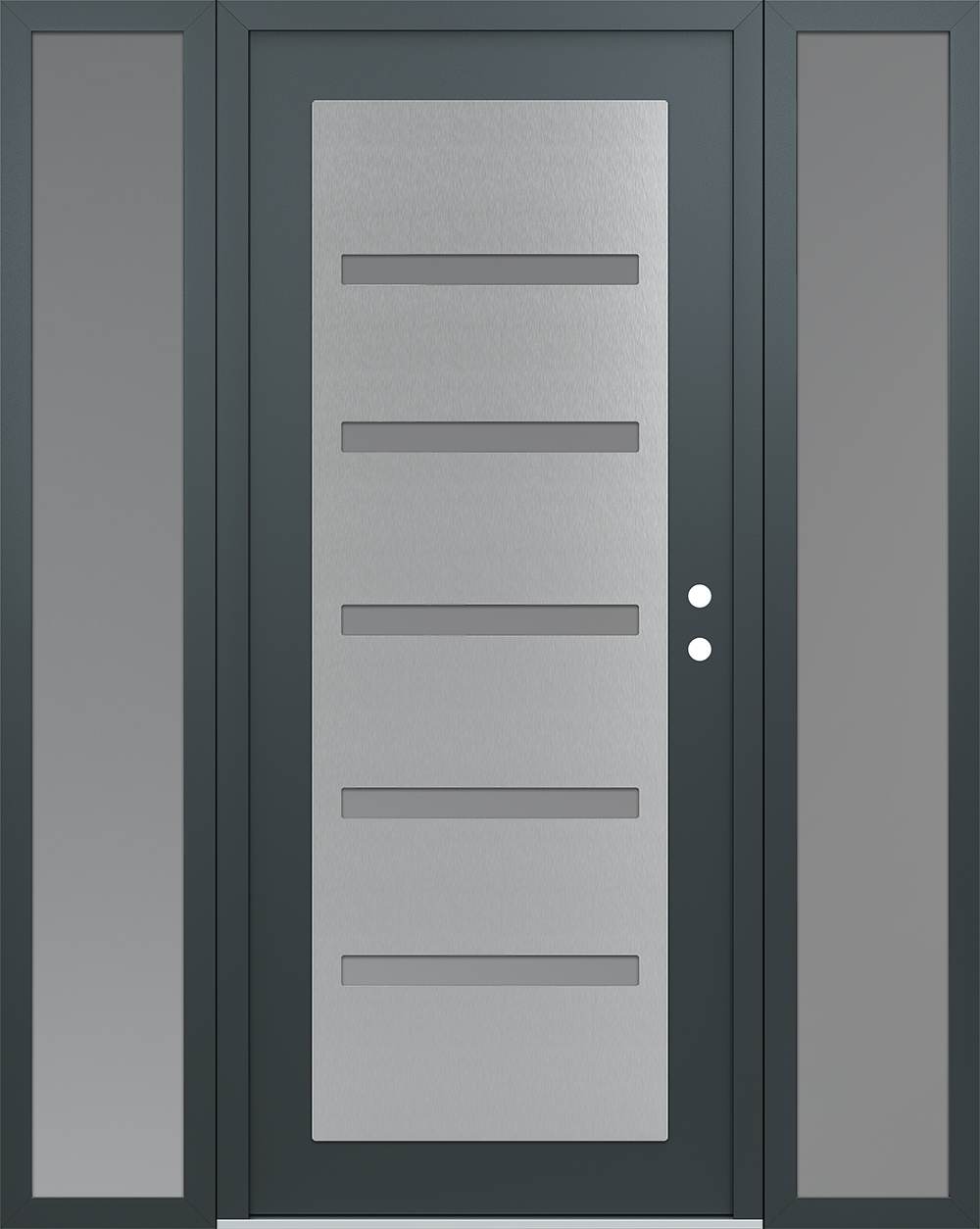 Modern Steel Front Door Diamond C7 68" x 80" anthracite/anthracite frosted Glass Panel stainless steel LHI with 2 Sidelites frosted Glass