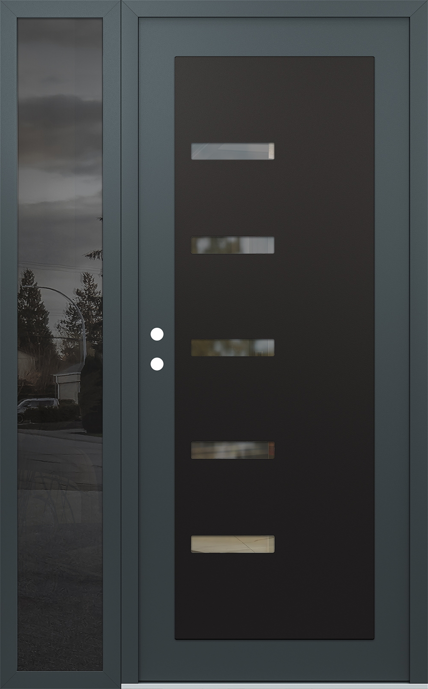 Modern Steel Front Door Diamond C8 48" x 80" anthracite/anthracite clear Glass Panel black RHI with Sidelite mirrored Glass