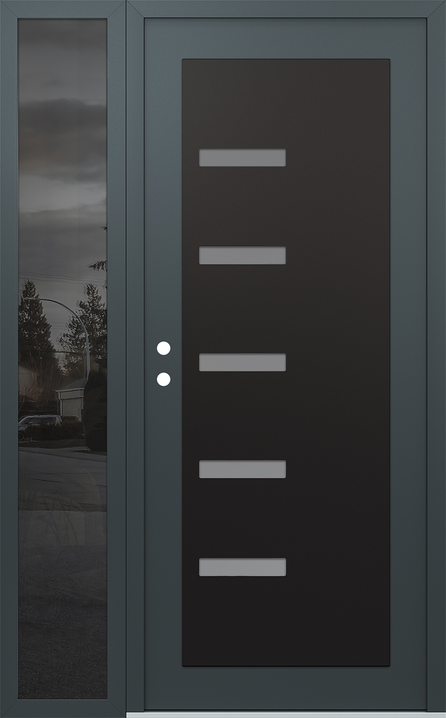 Modern Steel Front Door Diamond C8 48" x 80" anthracite/anthracite frosted Glass Panel black RHI with Sidelite mirrored Glass