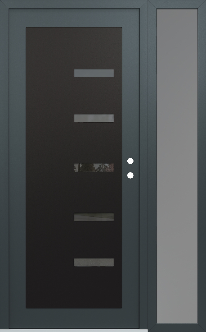 Modern Steel Front Door Diamond C8 48" x 80" anthracite/anthracite mirrored Glass Panel black LHI with Sidelite frosted Glass