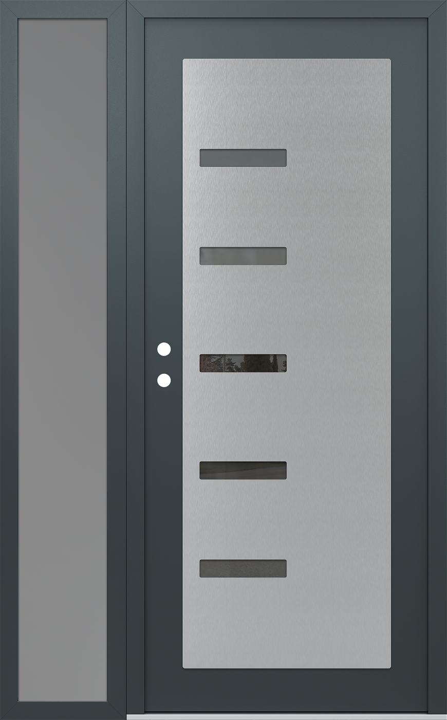 Modern Steel Front Door Diamond C8 48" x 80" anthracite/anthracite mirrored Glass Panel stainless steel RHI with Sidelite frosted Glass