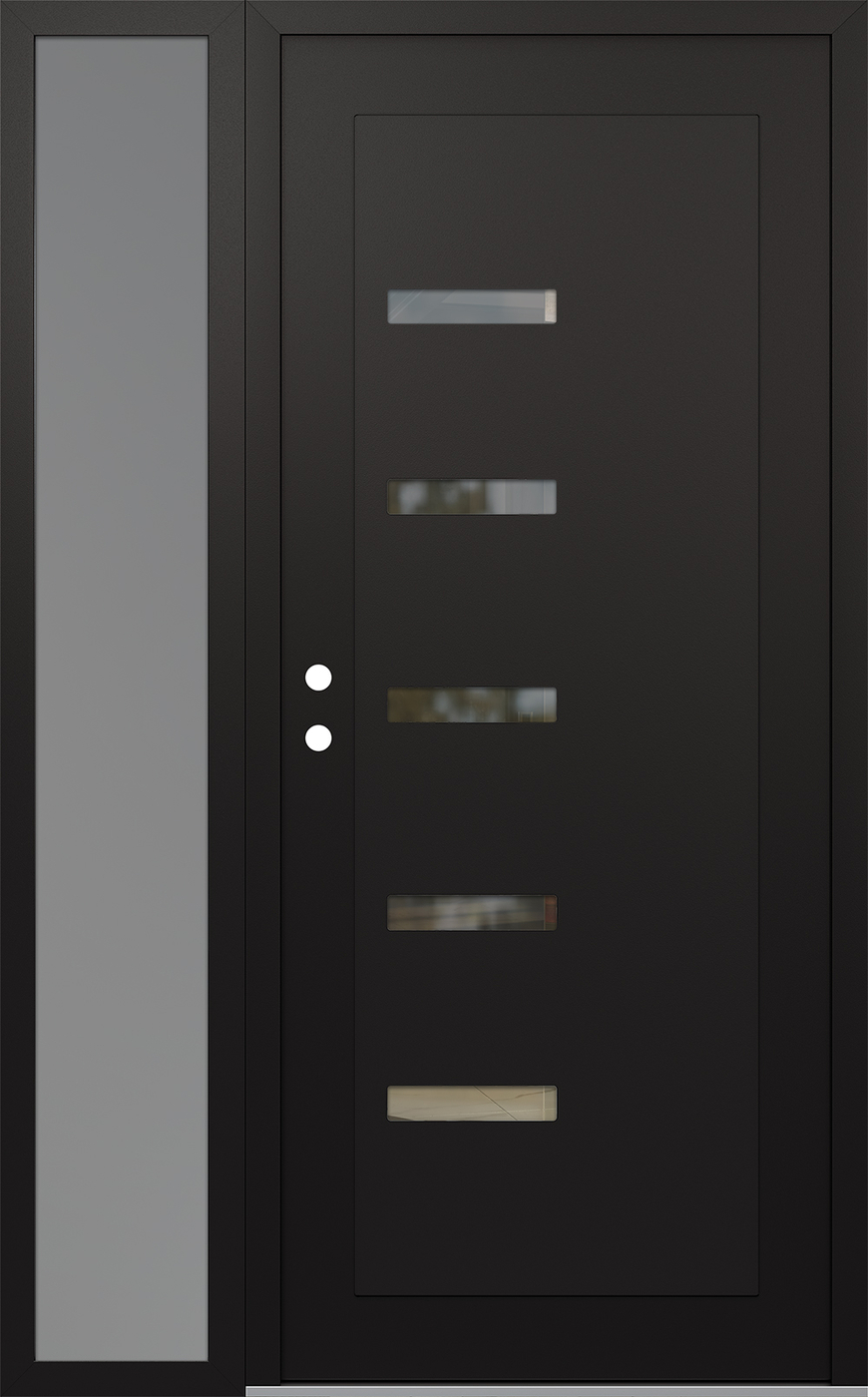 Modern Steel Front Door Diamond C8 48" x 80" black/black clear Glass Panel black RHI with Sidelite frosted Glass