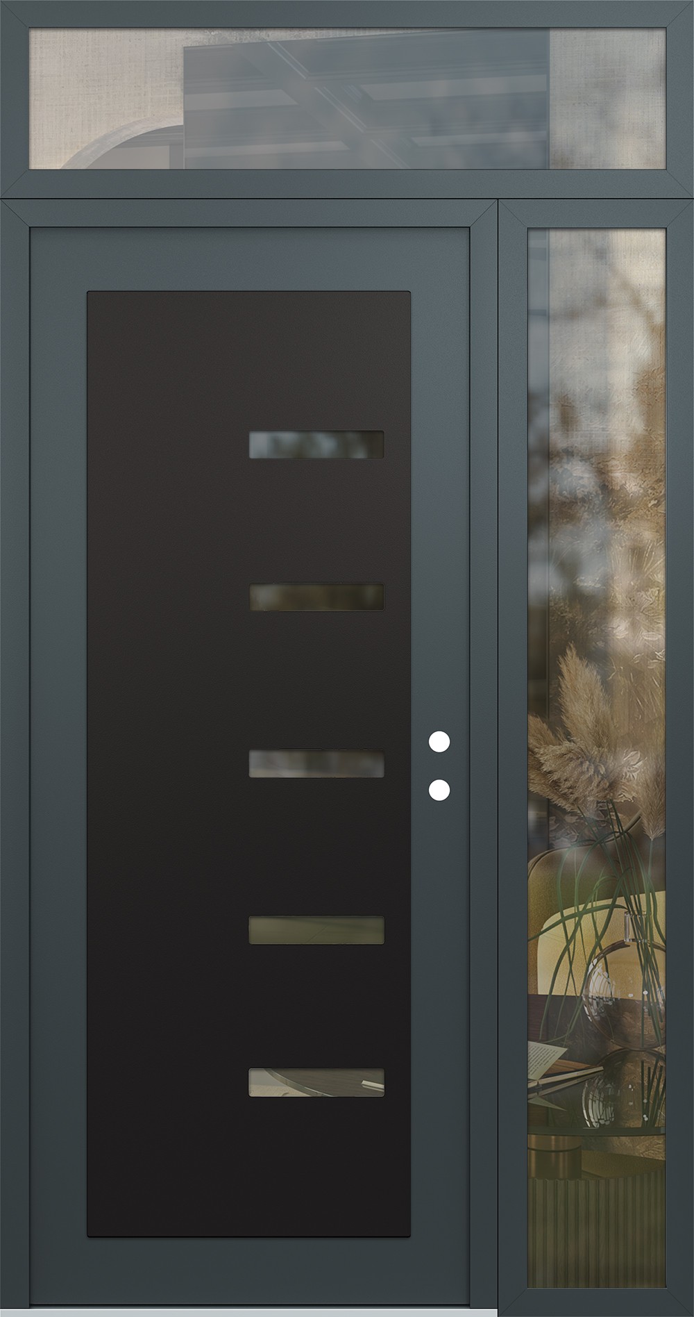 Modern Steel Front Door Diamond C8 48" x 96" anthracite/anthracite clear Glass Panel black LHI with Sidelite and Transom clear Glass