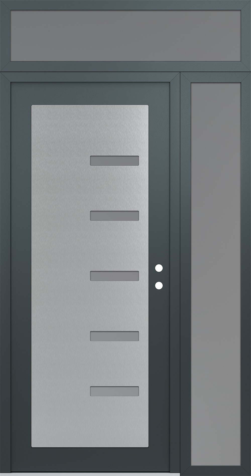 Modern Steel Front Door Diamond C8 48" x 96" anthracite/anthracite frosted Glass Panel stainless steel LHI with Sidelite and Transom frosted Glass