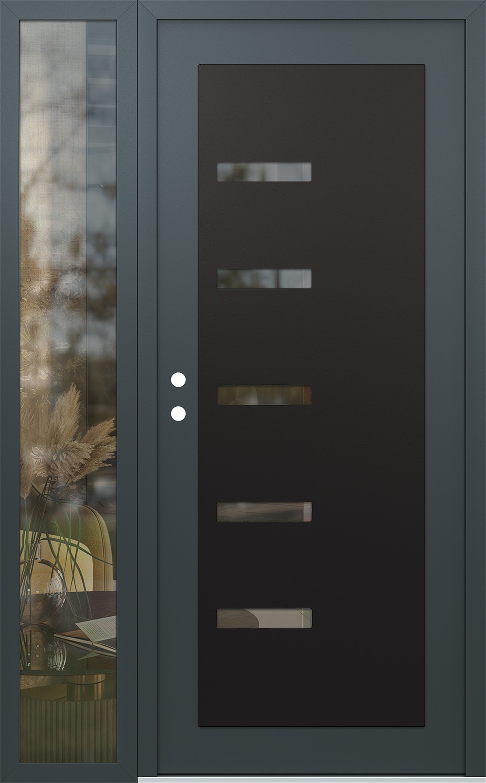 Modern Steel Front Door Diamond C8 50" x 80" anthracite/anthracite clear Glass Panel black RHI with Sidelite clear Glass