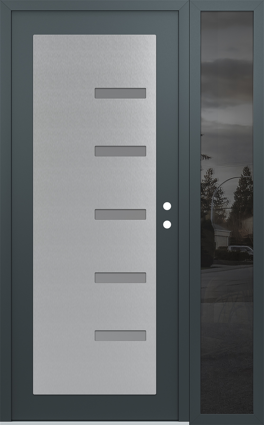 Modern Steel Front Door Diamond C8 50" x 80" anthracite/anthracite frosted Glass Panel stainless steel LHI with Sidelite mirrored Glass