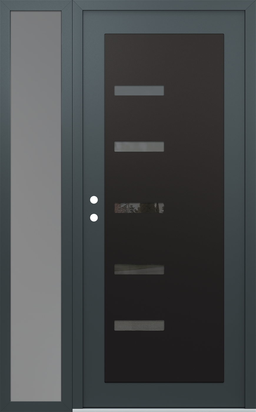 Modern Steel Front Door Diamond C8 50" x 80" anthracite/anthracite mirrored Glass Panel black RHI with Sidelite frosted Glass
