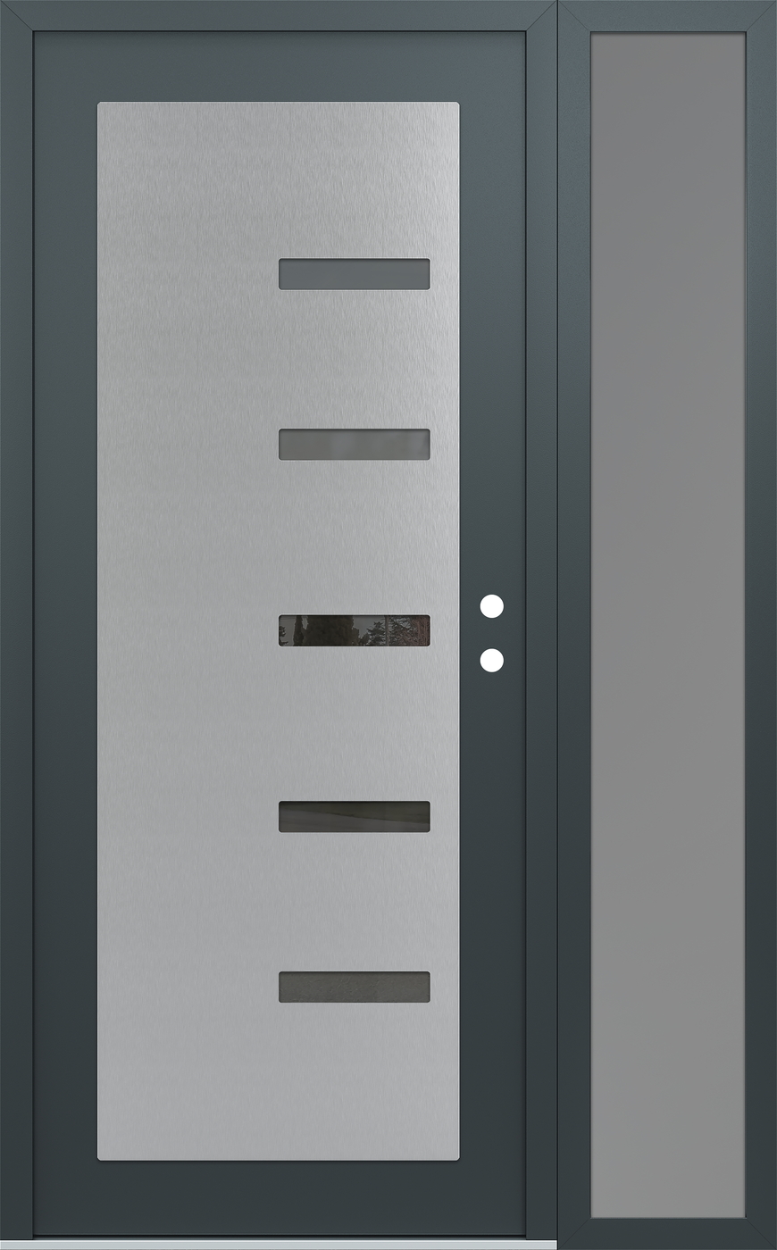 Modern Steel Front Door Diamond C8 50" x 80" anthracite/anthracite mirrored Glass Panel stainless steel LHI with Sidelite frosted Glass