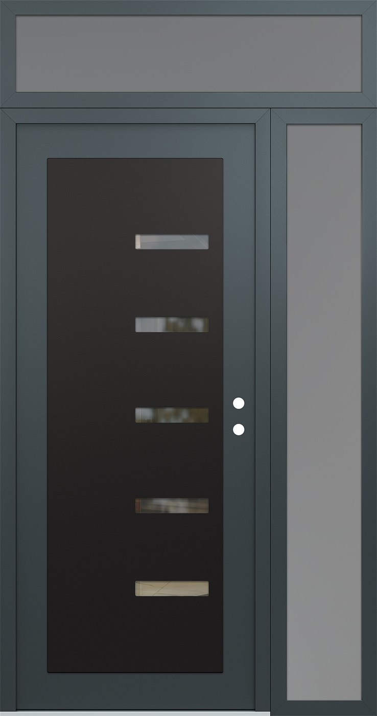 Modern Steel Front Door Diamond C8 50" x 96" anthracite/anthracite clear Glass Panel black LHI with Sidelite and Transom frosted Glass