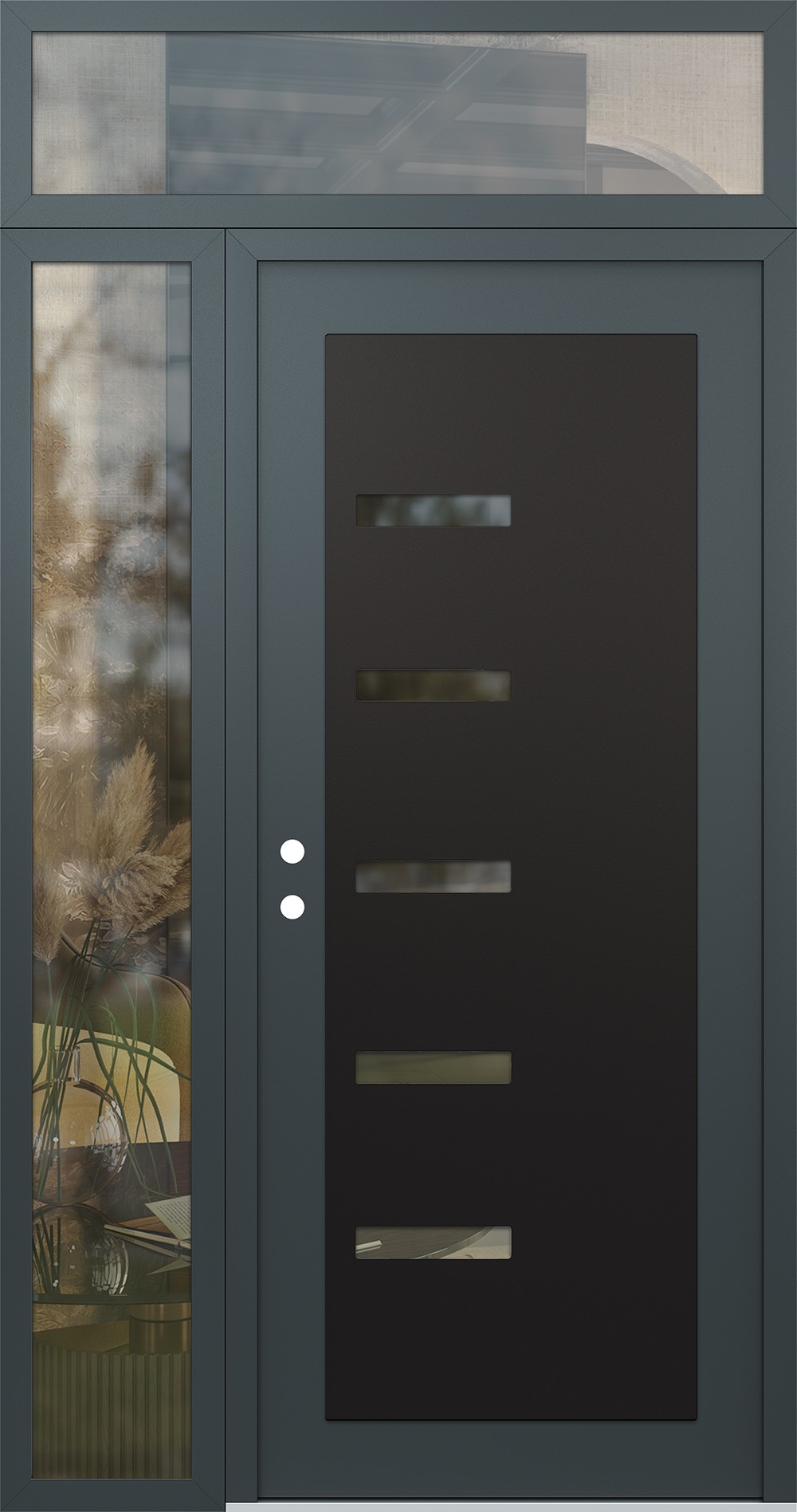 Modern Steel Front Door Diamond C8 50" x 96" anthracite/anthracite clear Glass Panel black RHI with Sidelite and Transom clear Glass