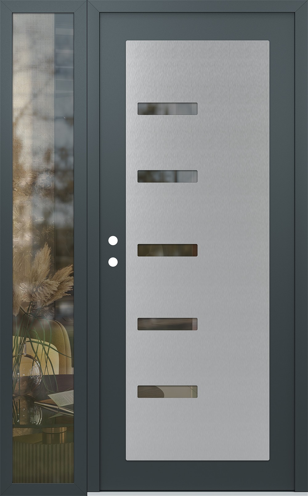 Modern Steel Front Door Diamond C8 52" x 80" anthracite/anthracite clear Glass Panel stainless steel RHI with Sidelite clear Glass