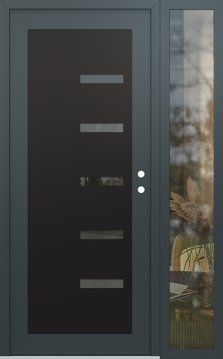 Modern Steel Front Door Diamond C8 52" x 80" anthracite/anthracite mirrored Glass Panel black LHI with Sidelite clear Glass
