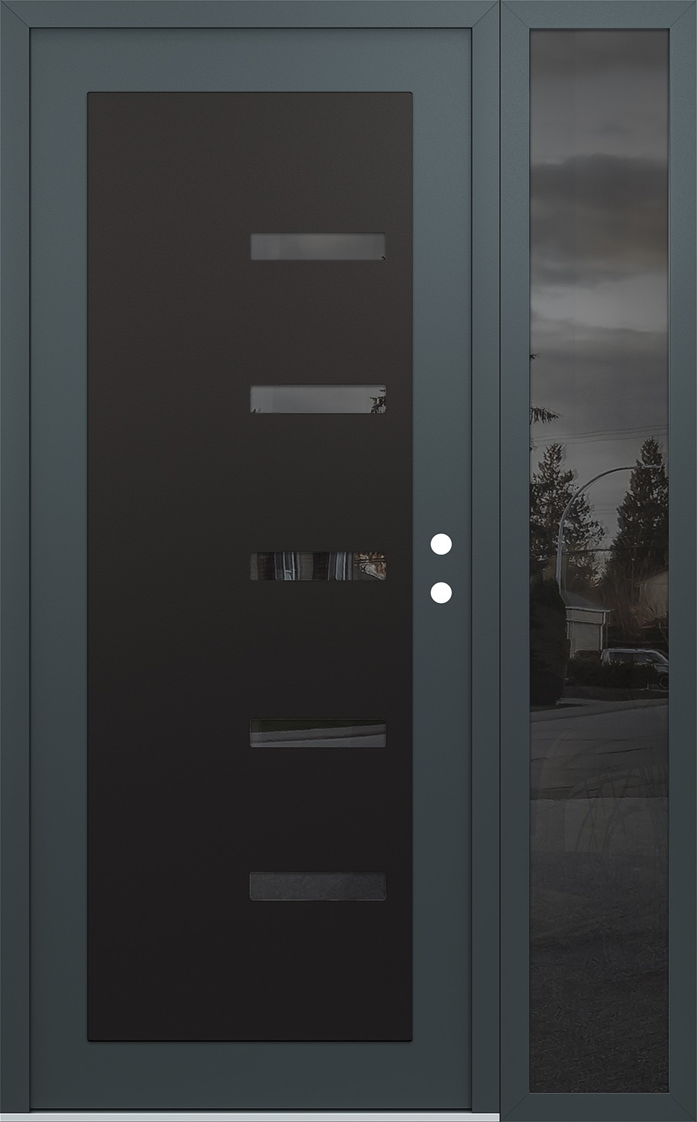 Modern Steel Front Door Diamond C8 52" x 80" anthracite/anthracite mirrored Glass Panel black LHI with Sidelite mirrored Glass