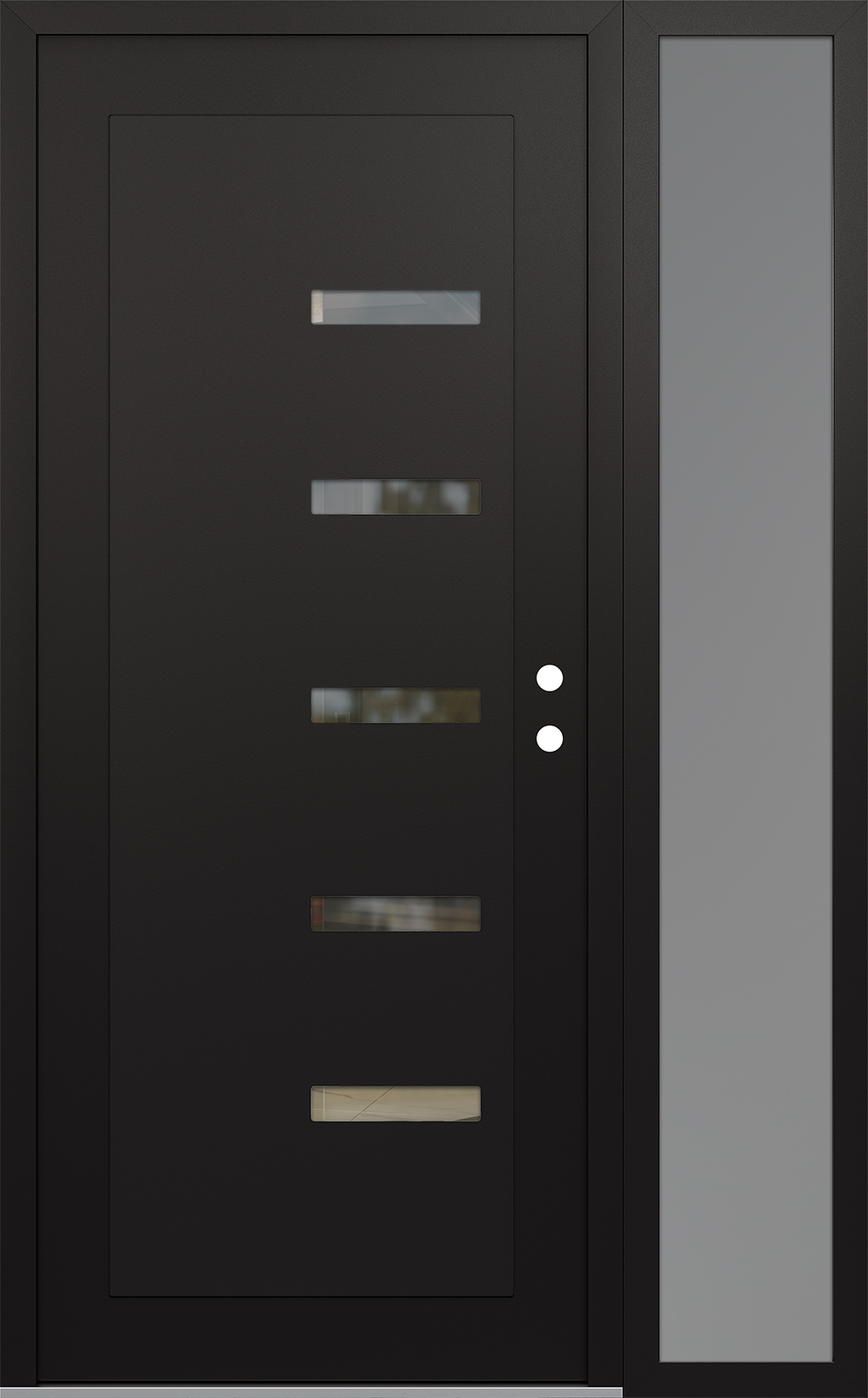 Modern Steel Front Door Diamond C8 52" x 80" black/black clear Glass Panel black LHI with Sidelite frosted Glass