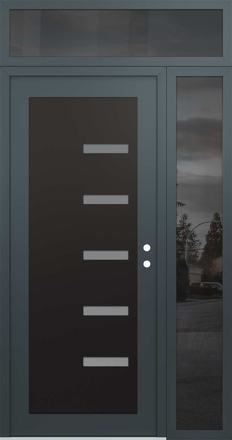 Modern Steel Front Door Diamond C8 52" x 96" anthracite/anthracite frosted Glass Panel black LHI with Sidelite and Transom mirrored Glass