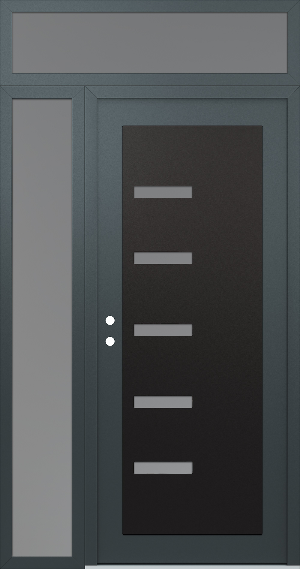 Modern Steel Front Door Diamond C8 52" x 96" anthracite/anthracite frosted Glass Panel black RHI with Sidelite and Transom frosted Glass