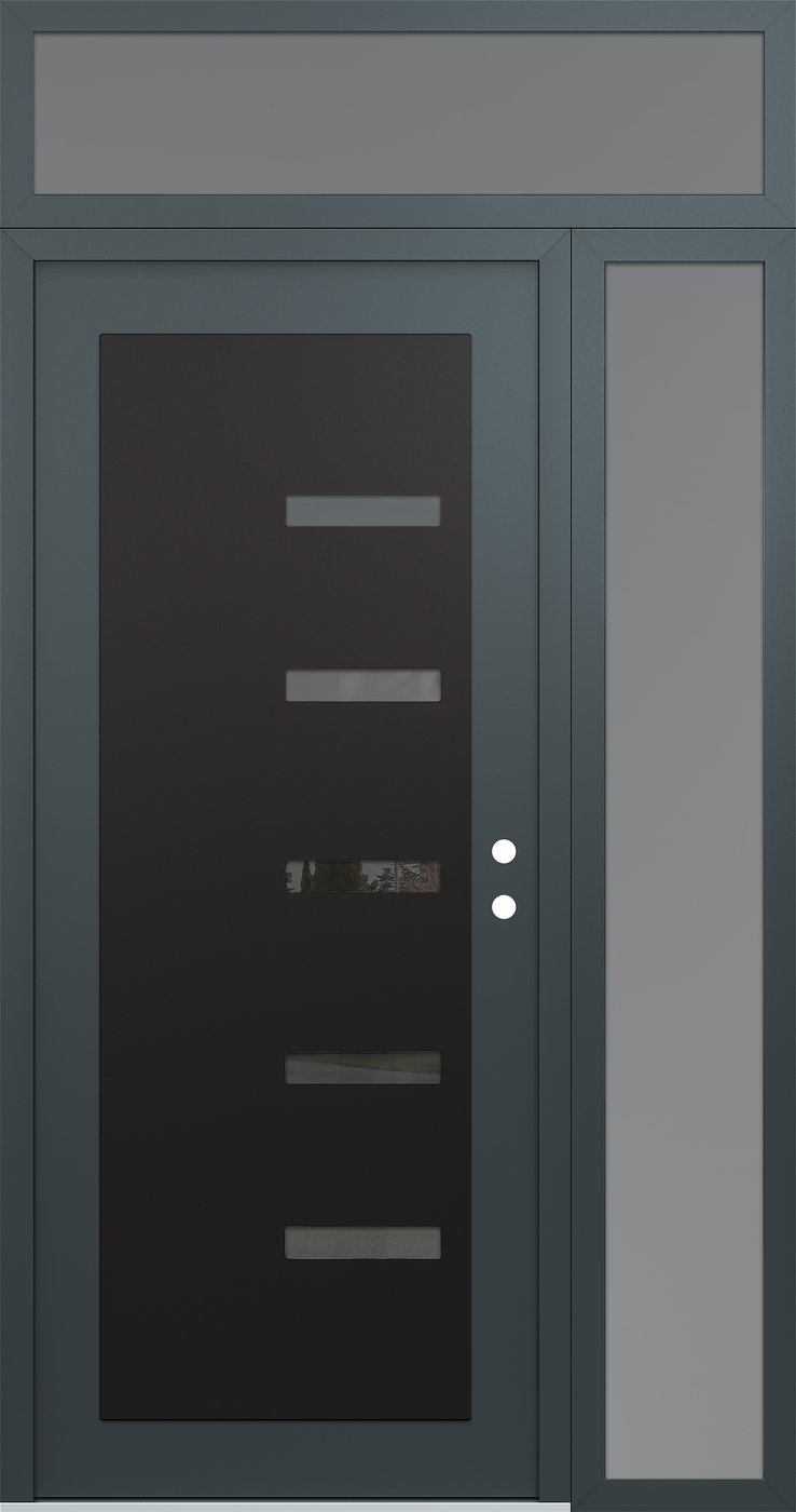 Modern Steel Front Door Diamond C8 52" x 96" anthracite/anthracite mirrored Glass Panel black LHI with Sidelite and Transom frosted Glass
