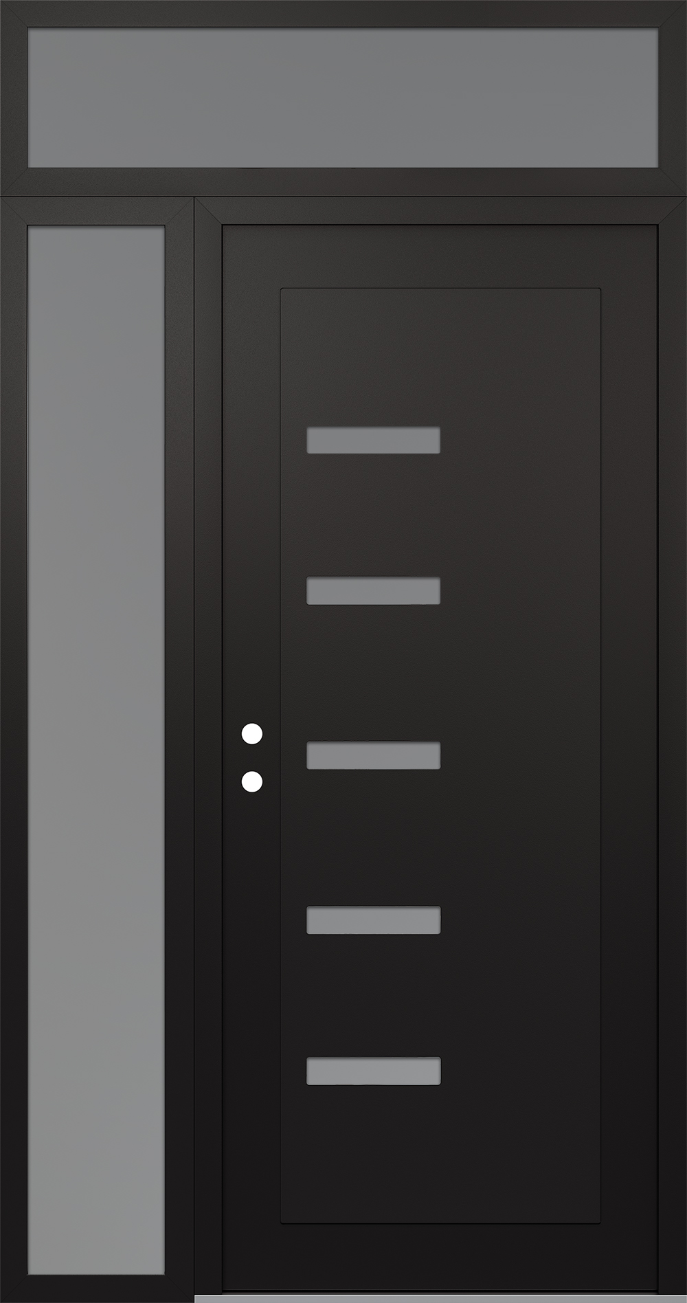 Modern Steel Front Door Diamond C8 52" x 96" black/white frosted Glass Panel black RHI with Sidelite and Transom frosted Glass
