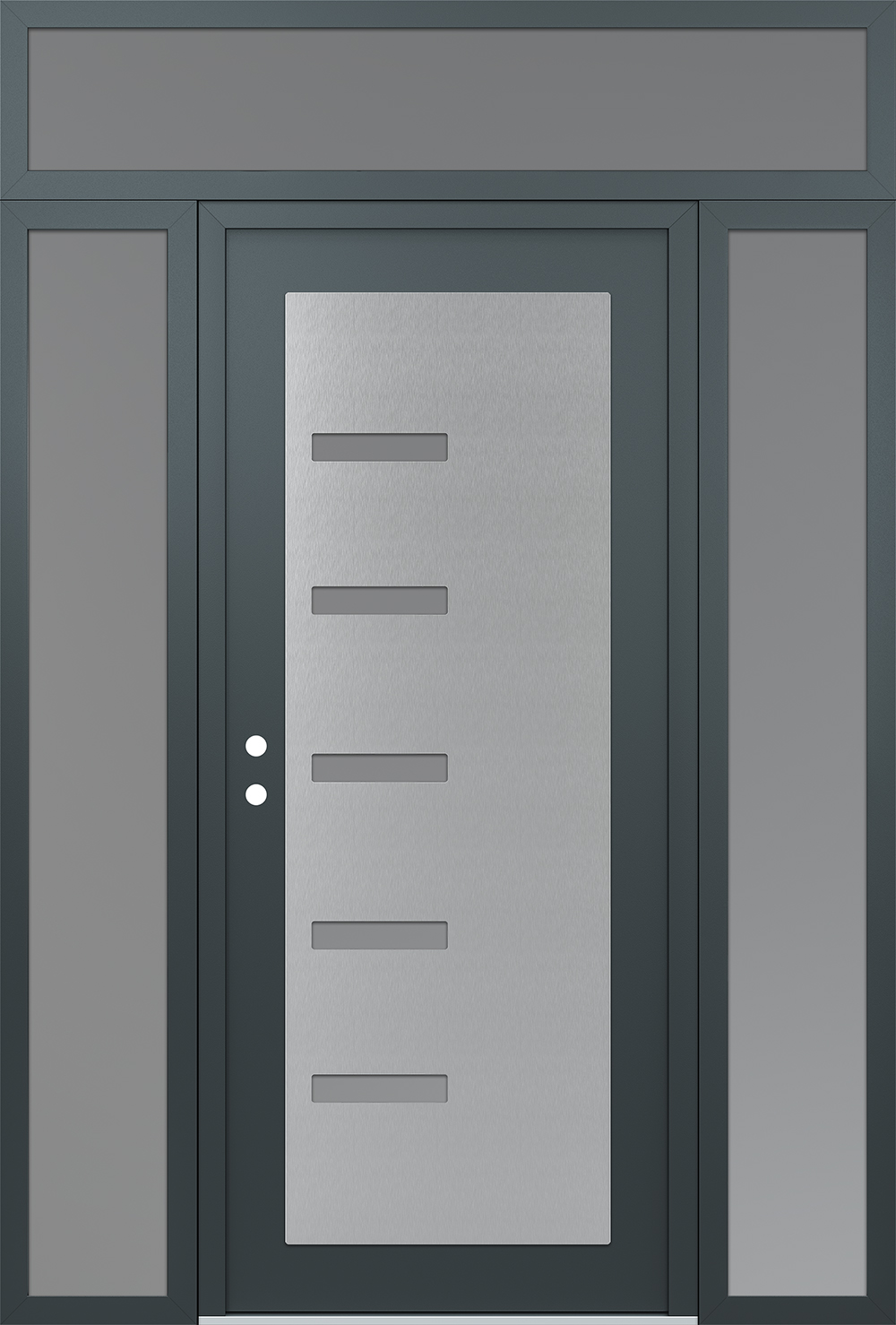 Modern Steel Front Door Diamond C8 60" x 96" anthracite/anthracite frosted Glass Panel stainless steel RHI with 2 Sidelites and Transom frosted Glass