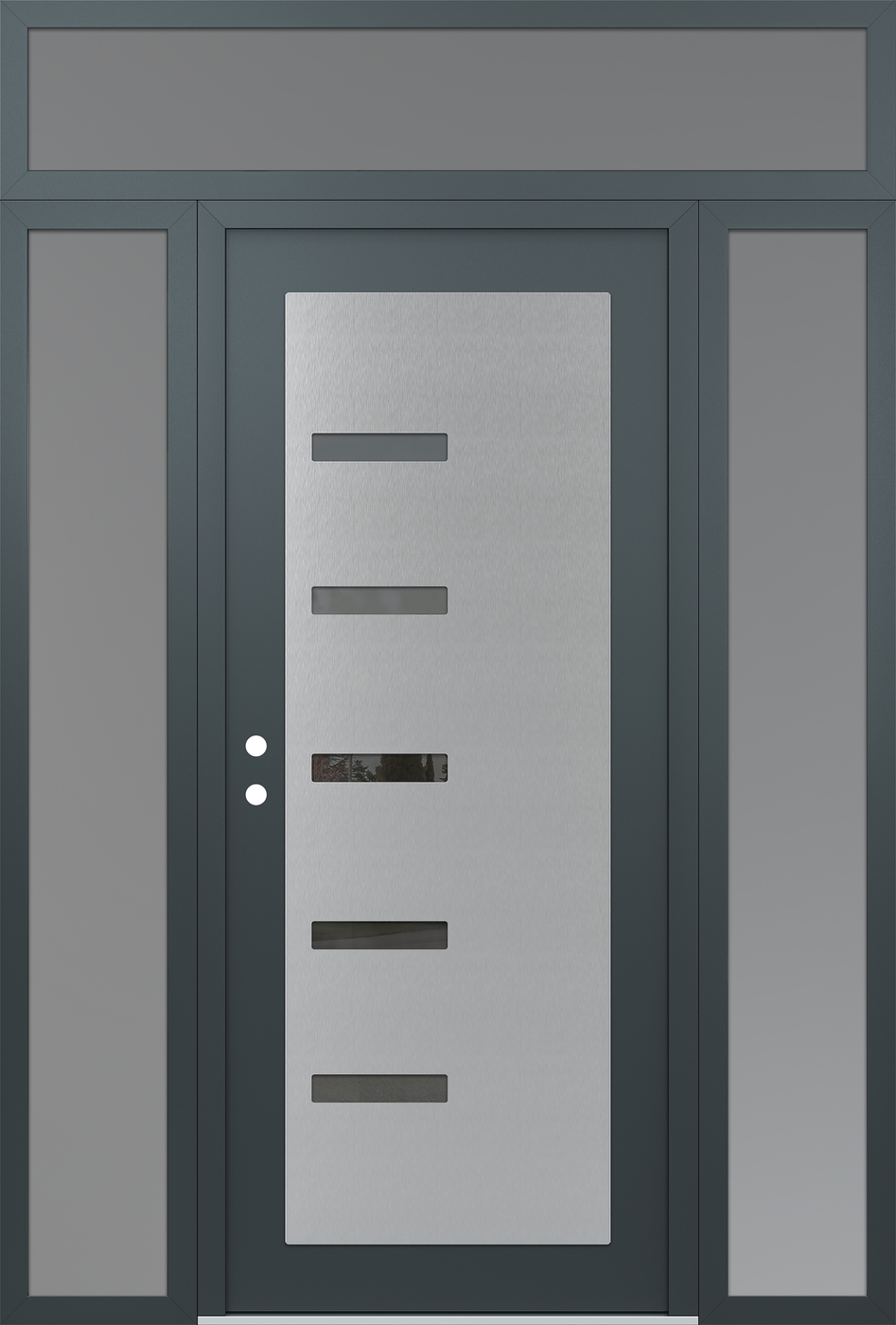 Modern Steel Front Door Diamond C8 60" x 96" anthracite/anthracite mirrored Glass Panel stainless steel RHI with 2 Sidelites and Transom frosted Glass