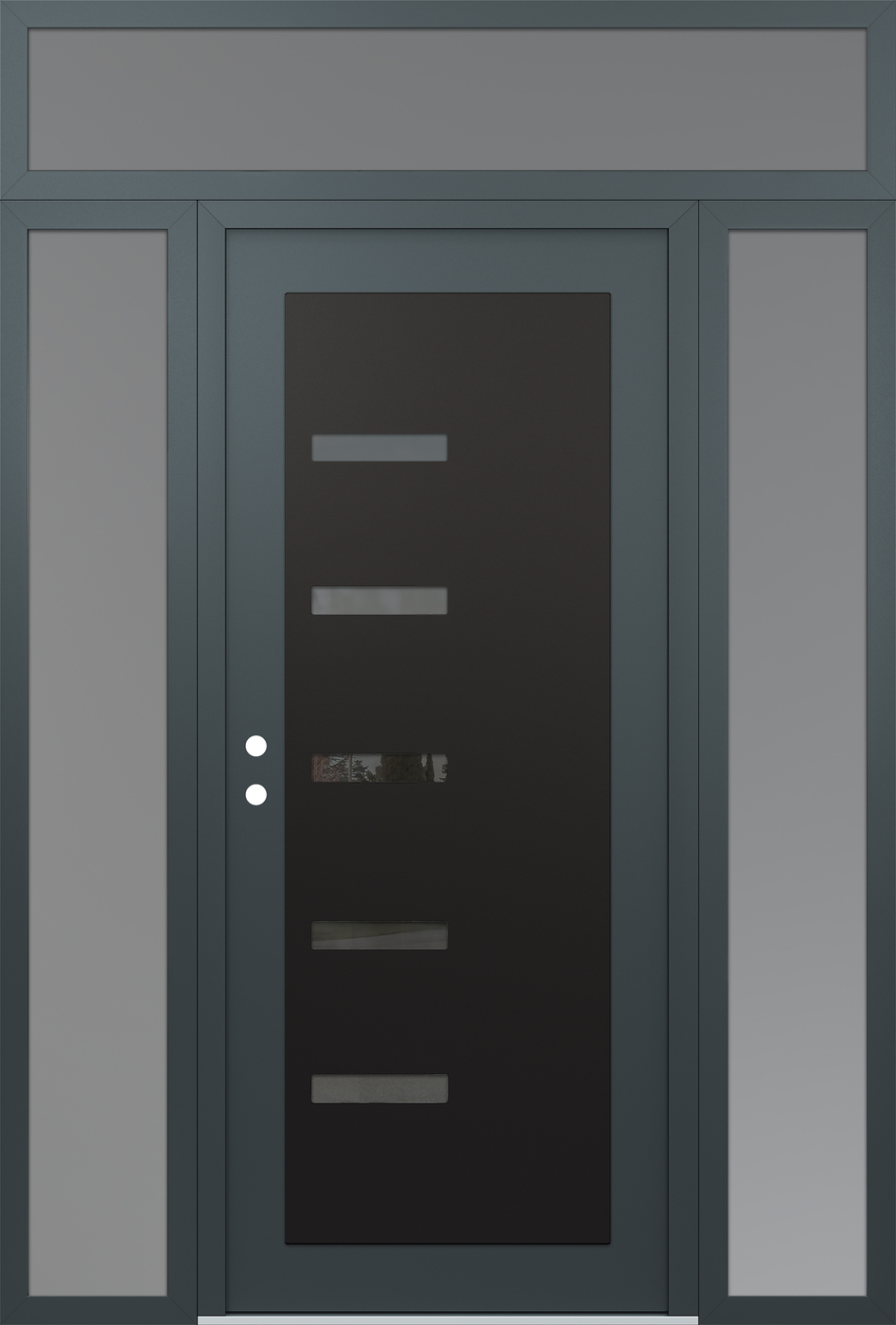 Modern Steel Front Door Diamond C8 64" x 96" anthracite/anthracite mirrored Glass Panel black RHI with 2 Sidelites and Transom frosted Glass
