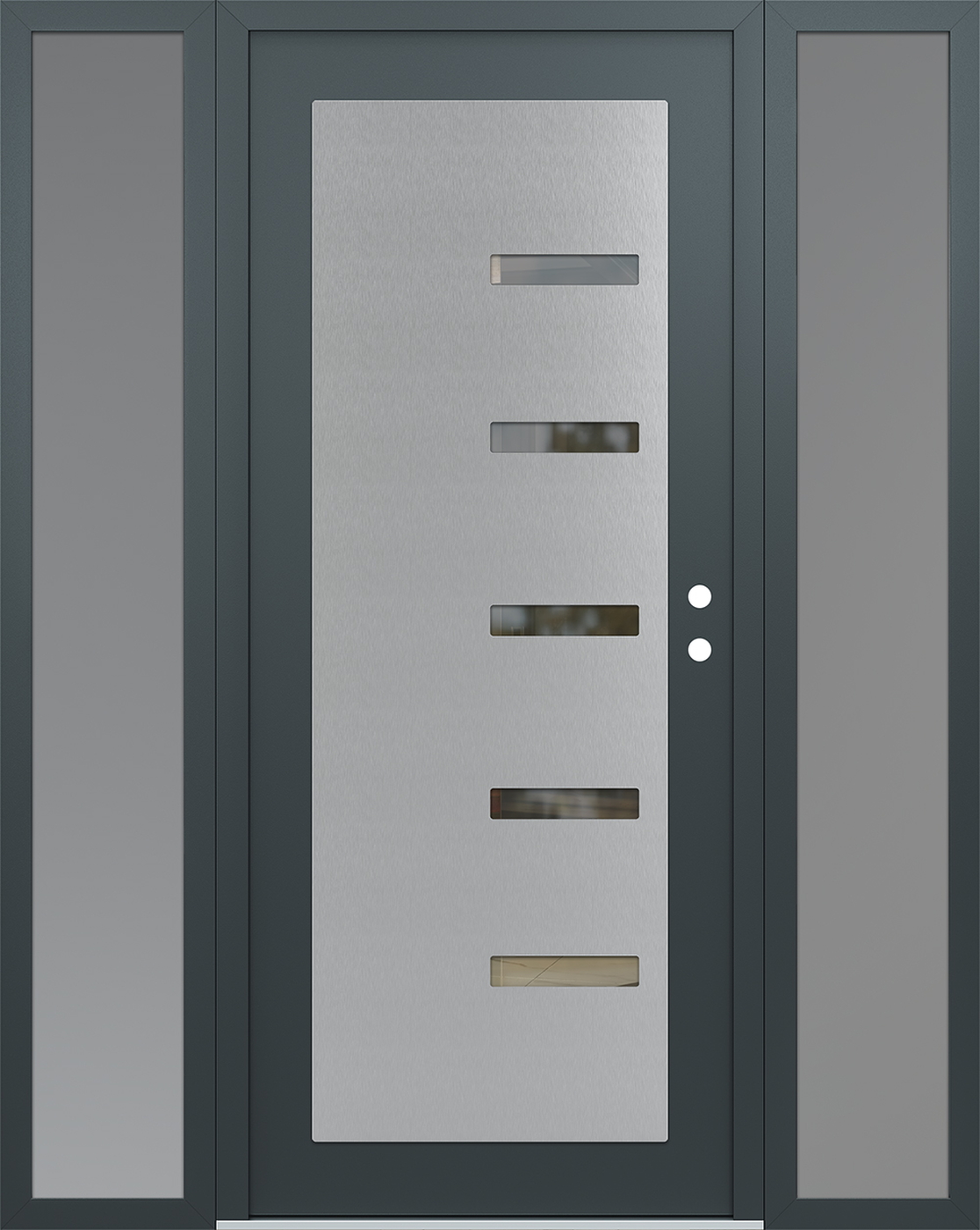 Modern Steel Front Door Diamond C8 68" x 80" anthracite/anthracite clear Glass Panel stainless steel LHI with 2 Sidelites frosted Glass
