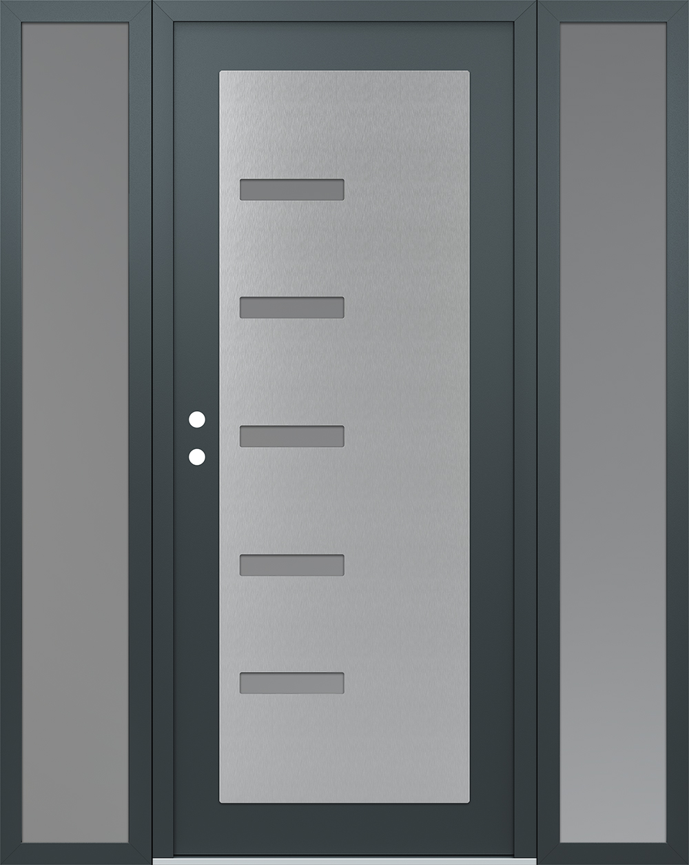 Modern Steel Front Door Diamond C8 68" x 80" anthracite/anthracite frosted Glass Panel stainless steel RHI with 2 Sidelites frosted Glass
