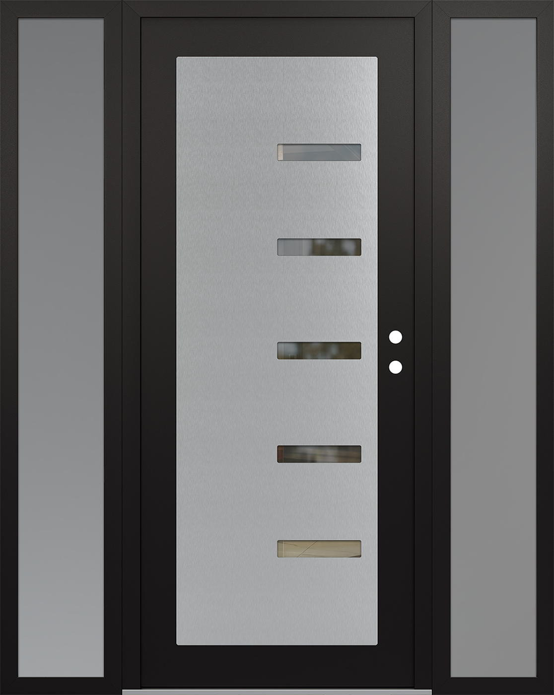 Modern Steel Front Door Diamond C8 68" x 80" black/black clear Glass Panel stainless steel LHI with 2 Sidelites frosted Glass
