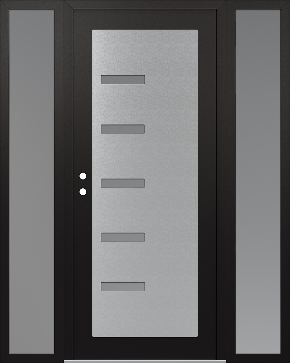 Modern Steel Front Door Diamond C8 68" x 80" black/white frosted Glass Panel stainless steel RHI with 2 Sidelites frosted Glass