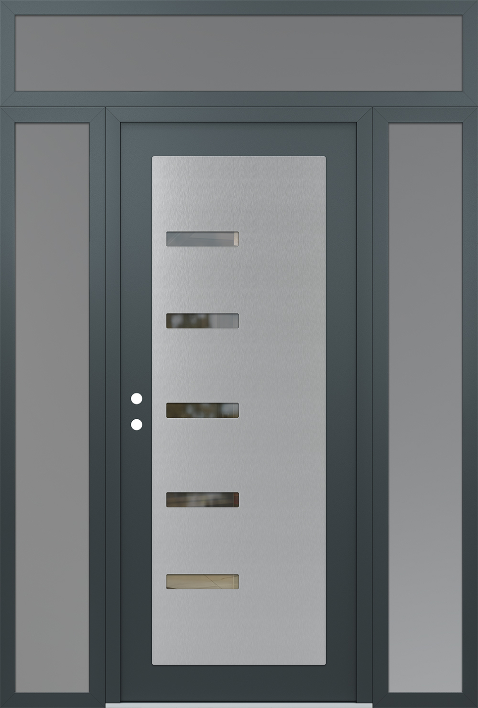 Modern Steel Front Door Diamond C8 68" x 96" anthracite/anthracite clear Glass Panel stainless steel RHI with 2 Sidelites and Transom frosted Glass