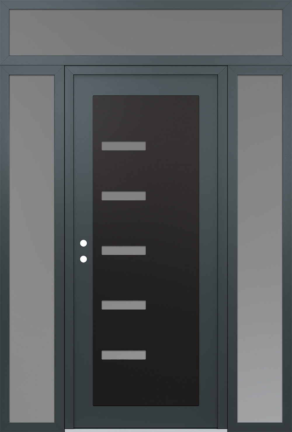Modern Steel Front Door Diamond C8 68" x 96" anthracite/anthracite frosted Glass Panel black RHI with 2 Sidelites and Transom frosted Glass
