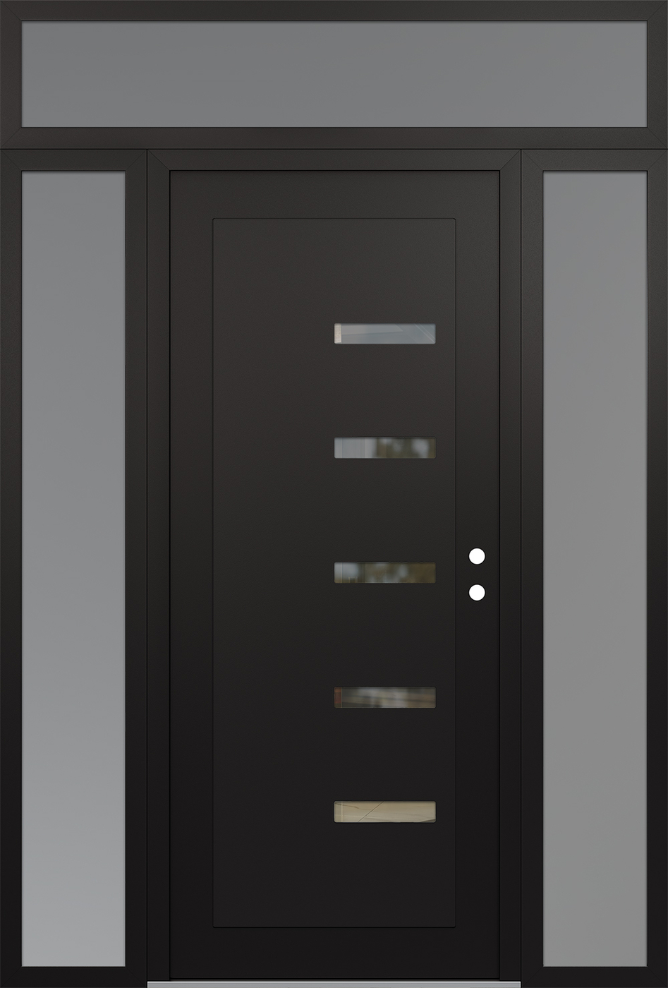 Modern Steel Front Door Diamond C8 68" x 96" black/black clear Glass Panel black LHI with 2 Sidelites and Transom frosted Glass