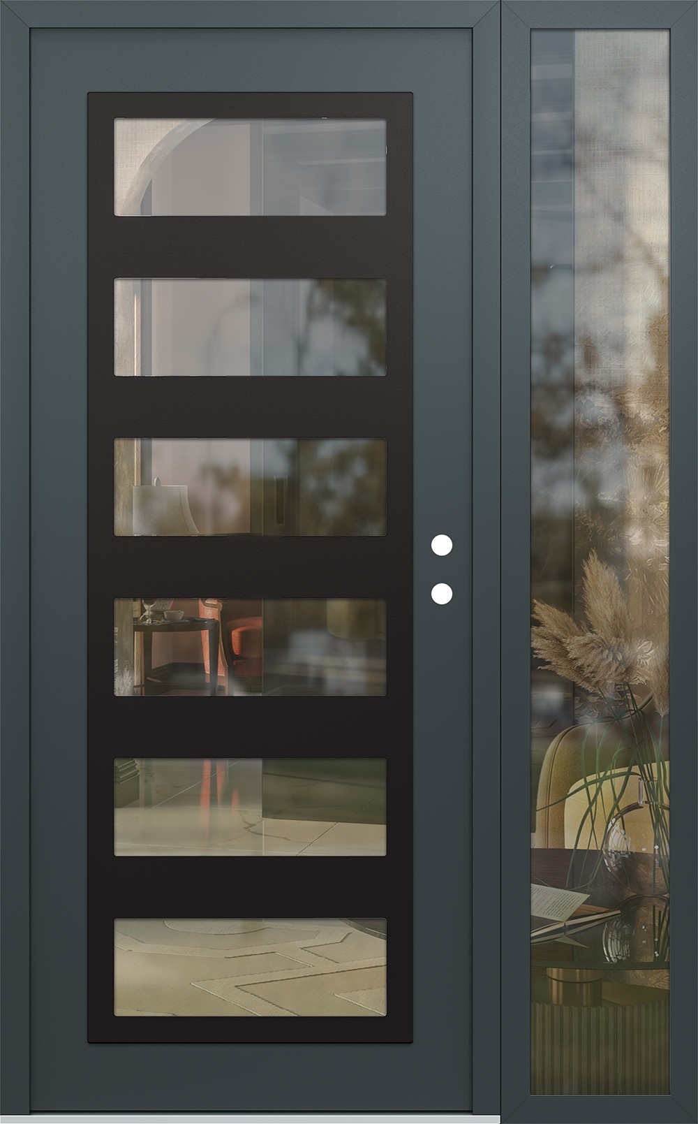 Modern Steel Front Door Diamond C9 48" x 80" anthracite/anthracite clear Glass Panel black LHI with Sidelite clear Glass