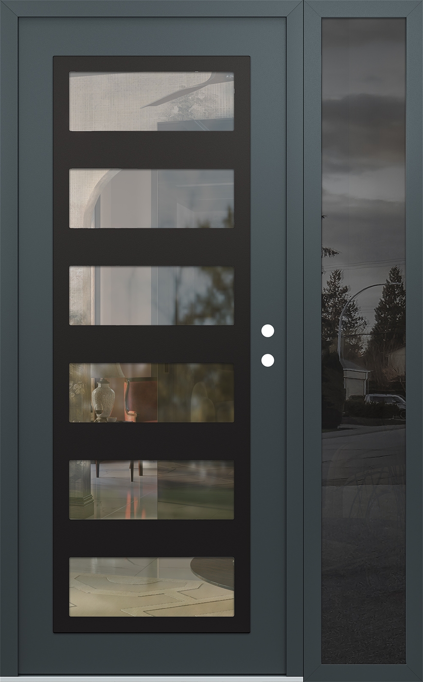 Modern Steel Front Door Diamond C9 48" x 80" anthracite/anthracite clear Glass Panel black LHI with Sidelite mirrored Glass