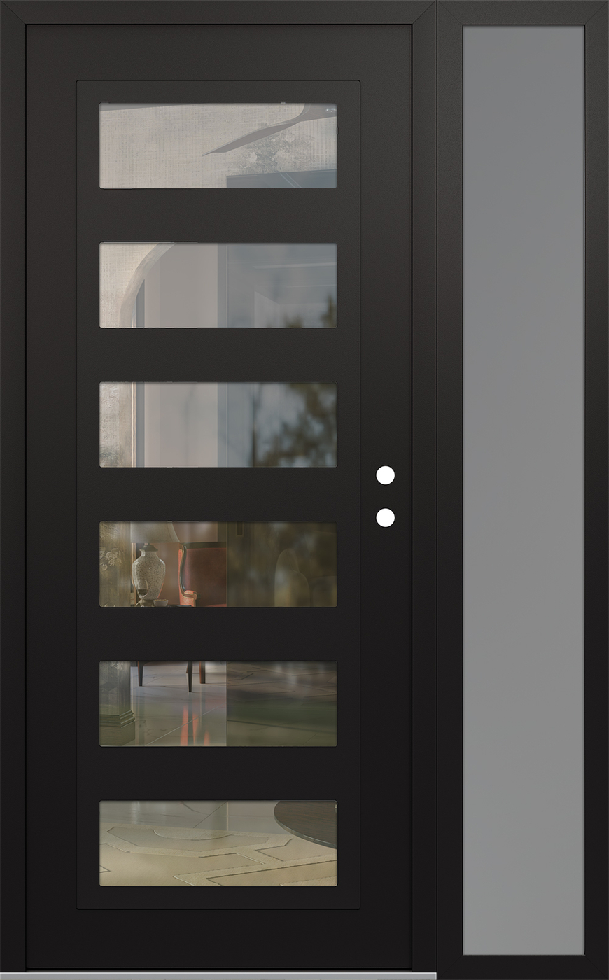 Modern Steel Front Door Diamond C9 48" x 80" black/black clear Glass Panel black LHI with Sidelite frosted Glass