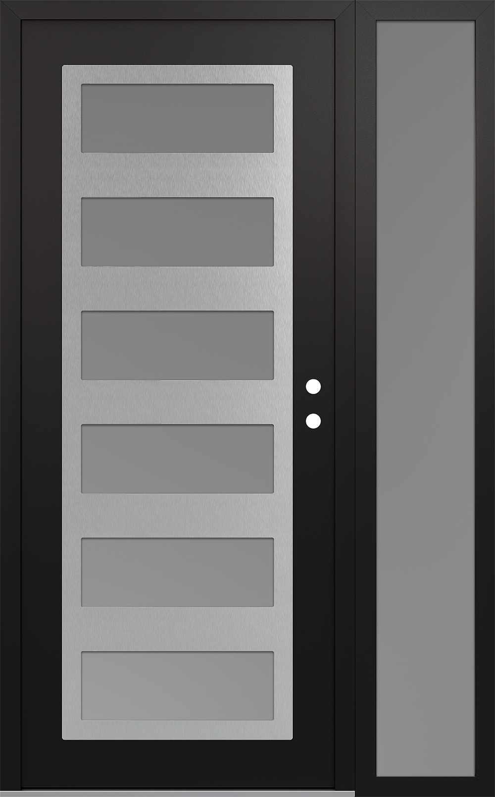 Modern Steel Front Door Diamond C9 48" x 80" black/white frosted Glass Panel stainless steel LHI with Sidelite frosted Glass