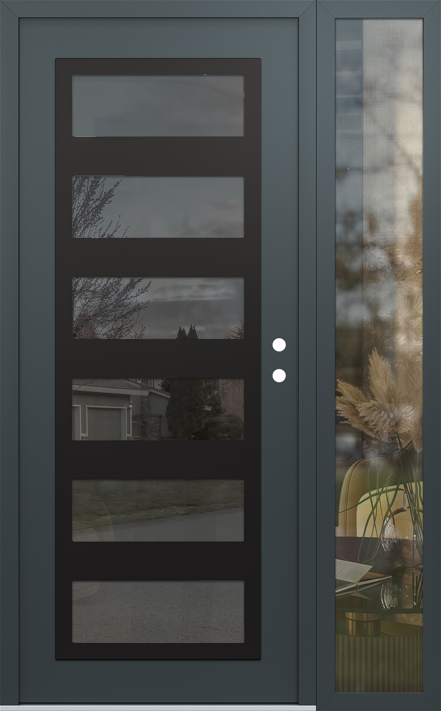 Modern Steel Front Door Diamond C9 50" x 80" anthracite/anthracite mirrored Glass Panel black LHI with Sidelite clear Glass