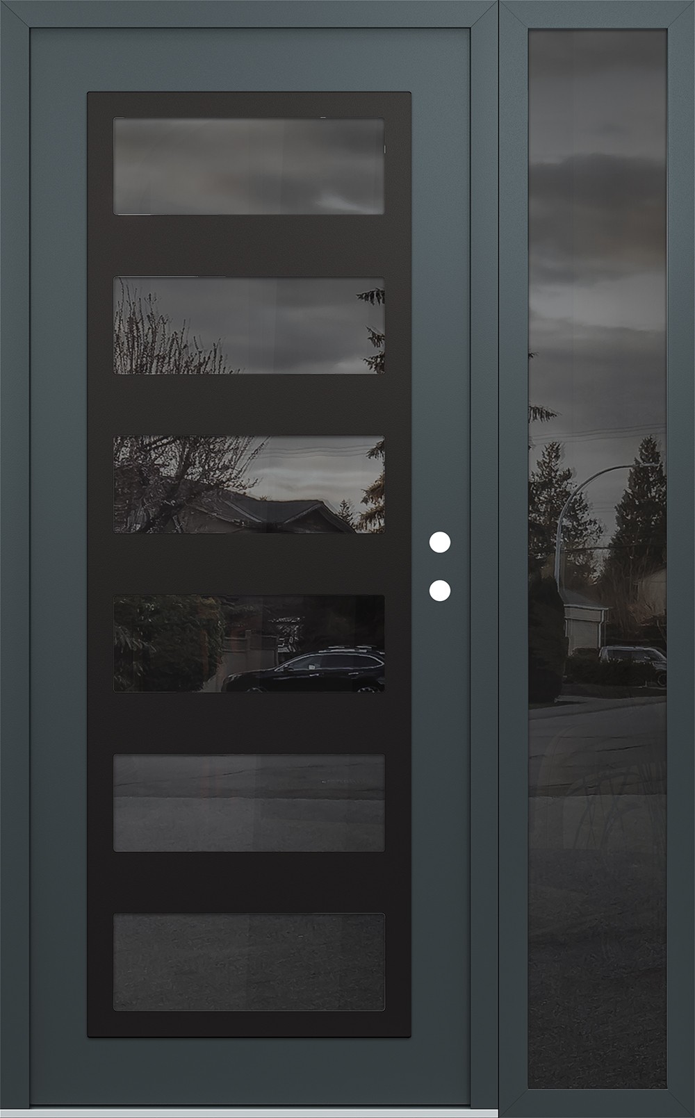 Modern Steel Front Door Diamond C9 50" x 80" anthracite/anthracite mirrored Glass Panel black LHI with Sidelite mirrored Glass