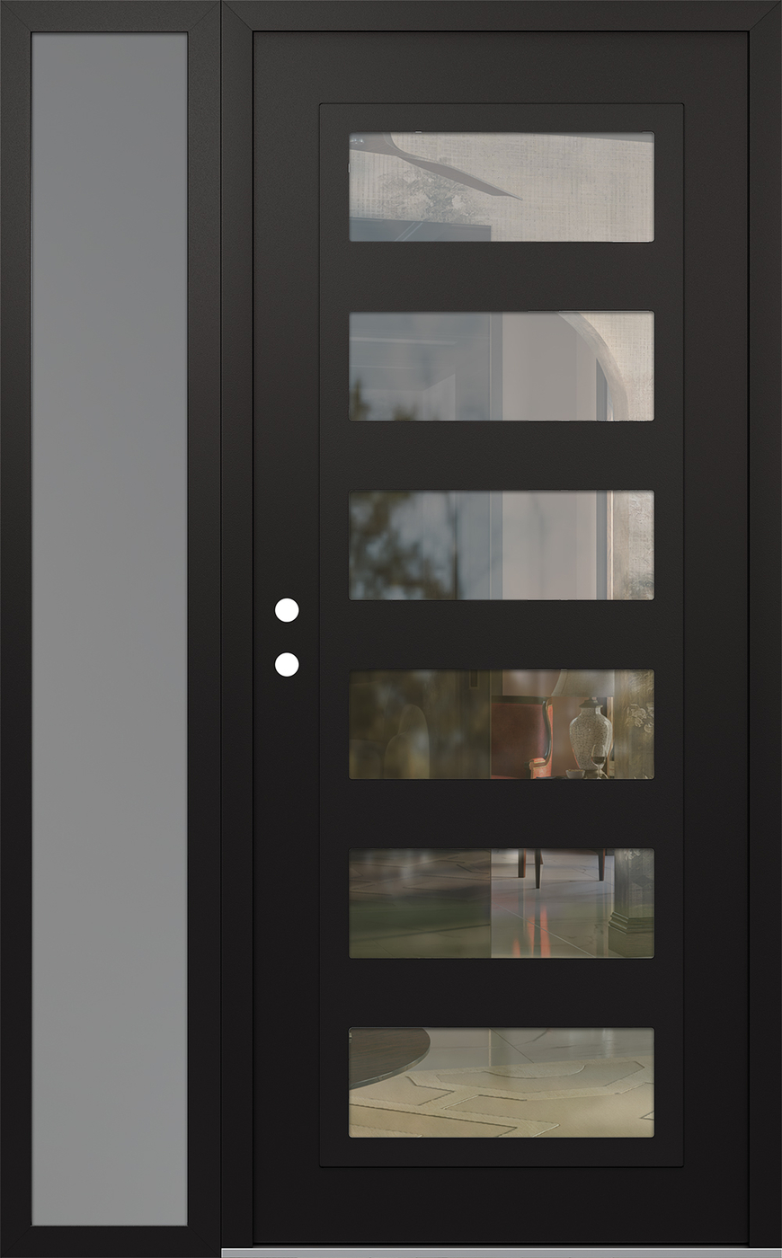 Modern Steel Front Door Diamond C9 50" x 80" black/black clear Glass Panel black RHI with Sidelite frosted Glass